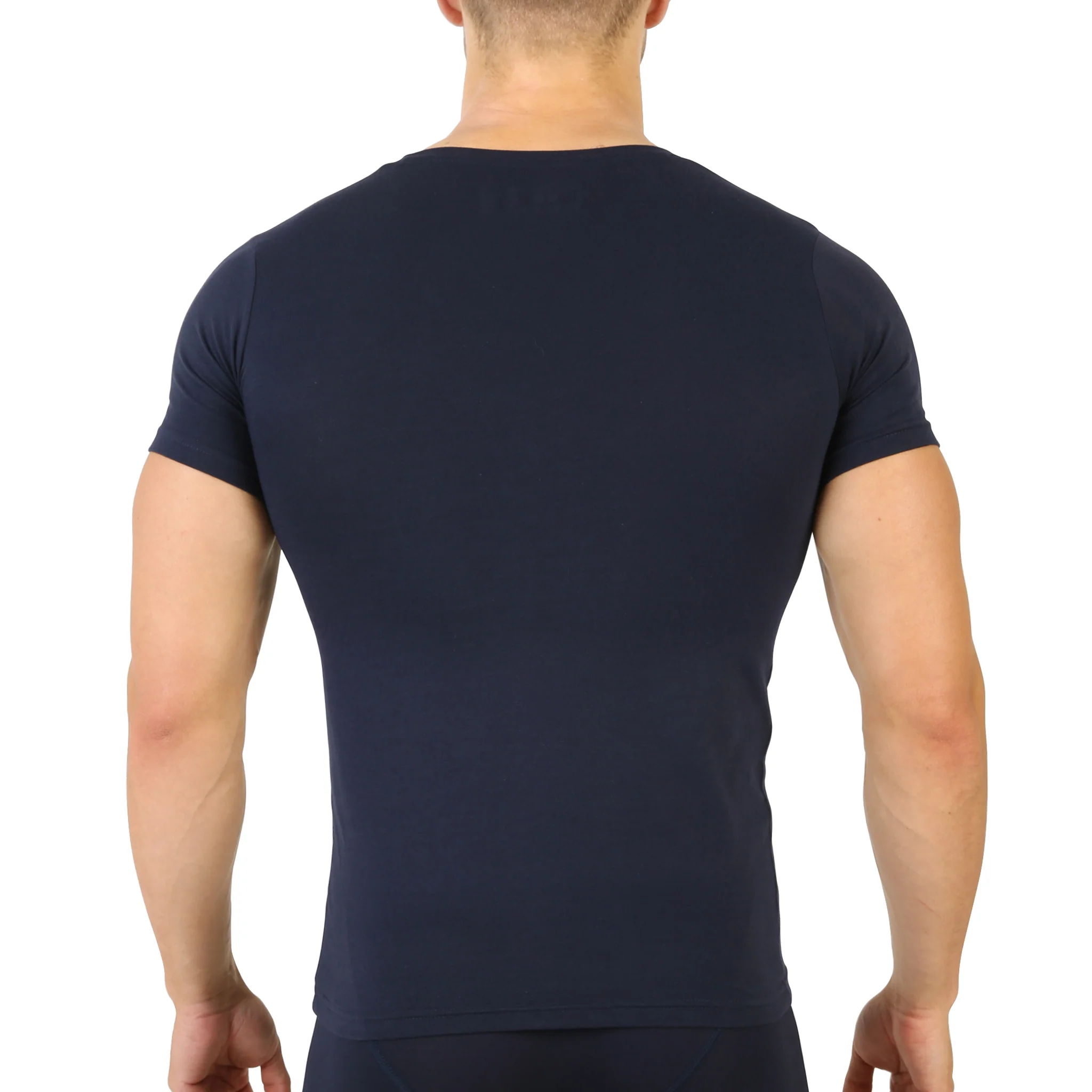 T-shirt col V Coton Stretch Marine 6009 – Image 2
